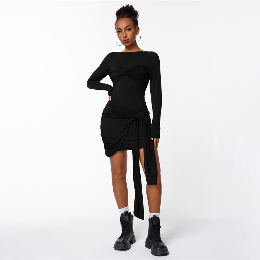 Robe portefeuille ajustée pour femmes avec manches longues et effet de fronces sur le côté Chic & Stil