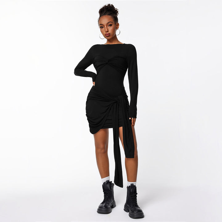 Robe portefeuille ajustée pour femmes avec manches longues et effet de fronces sur le côté Chic & Stil