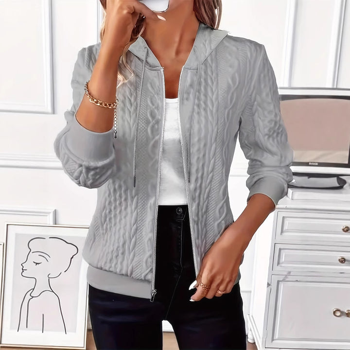 Women's knitted cardigan with hood and cable knit pattern Lune London