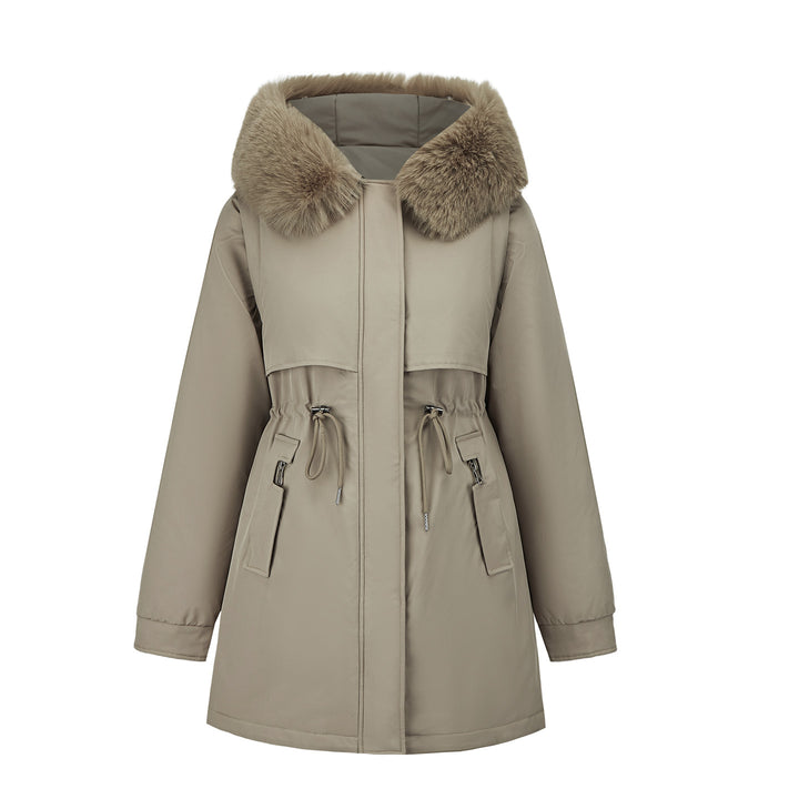 Functional jacket for women with removable faux fur collar and drawstring waist Lune London
