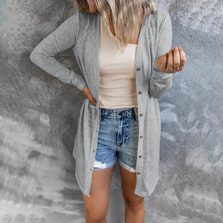 Ladies long cardigan with button placket and relaxed fit Lune London