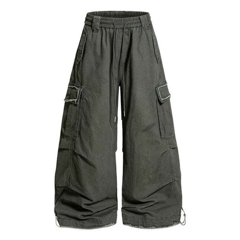 Women's Wide Cargo Pants with Elastic Waistband, Cargo Pockets, and Adjustable Hem Amarae