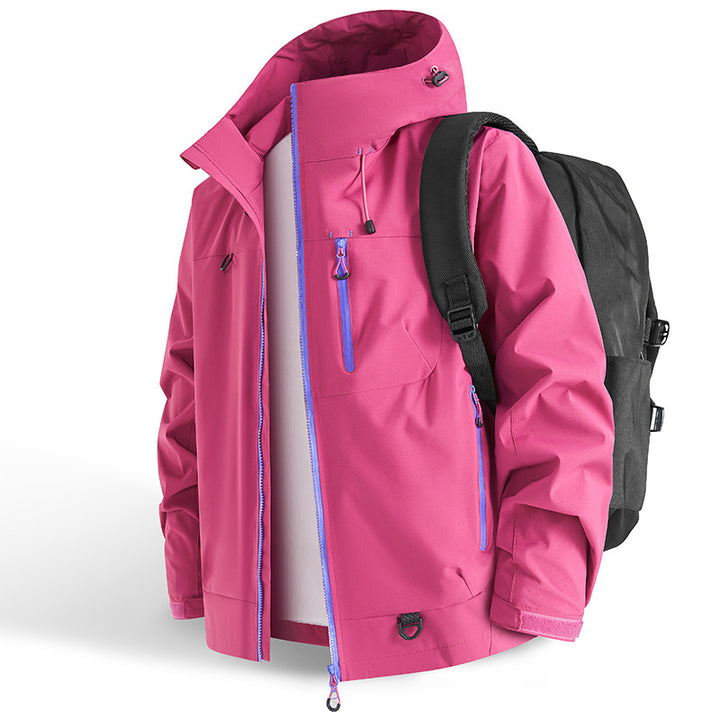 Functional outdoor jacket for men with adjustable hood drawstring and practical zip pockets Lune London