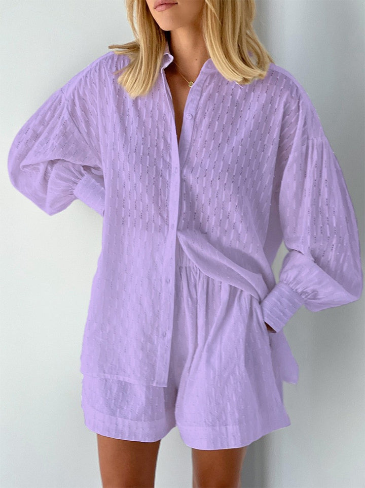 Casual short sleeve blouse set for women with elastic waist and relaxed fit Lune London
