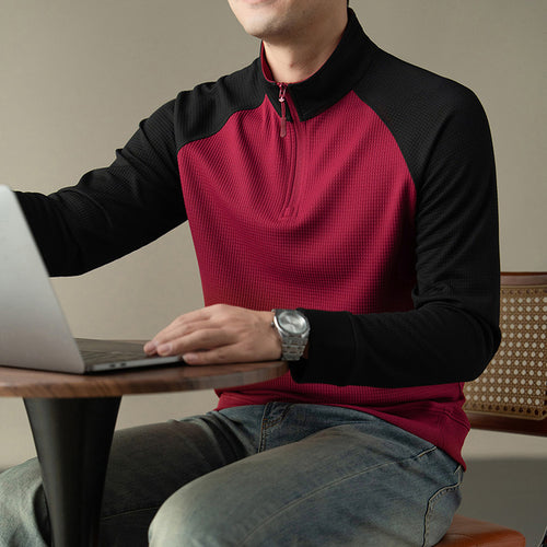 Functional long-sleeved shirt for men with a stand collar and innovative zip opening Amarae