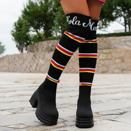 Women's boots in portrait format with colorful striped pattern and trendy block heel Amarae