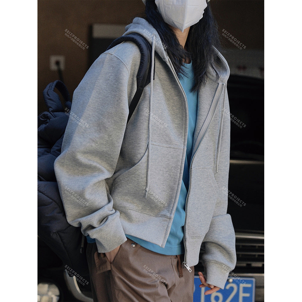 Women short cut hooded zip jacket with dropped shoulder and kangaroo pockets Amarae