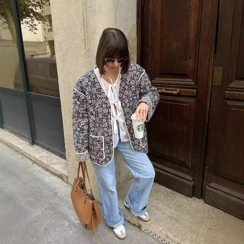 Quilted women's jacket with floral design and practical pockets Amarae