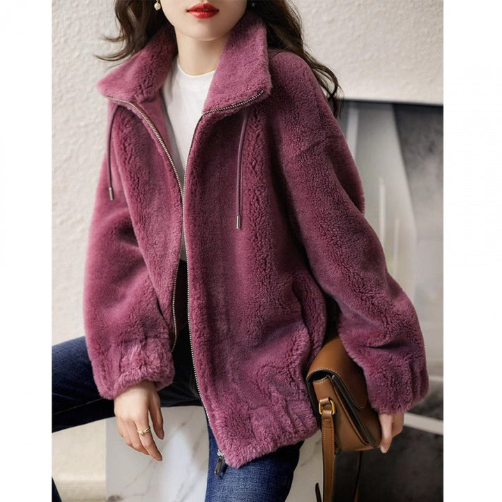 Women's plush jacket with high collar and side zipper Chic & Stil