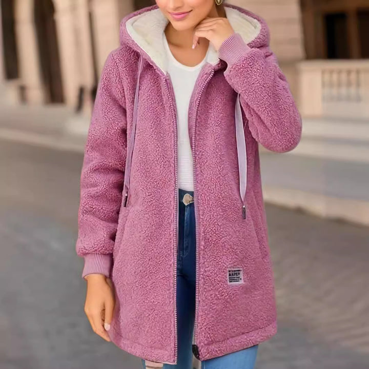 Lady Casual Teddy Jacket with Hood and Practical Pockets Lune London