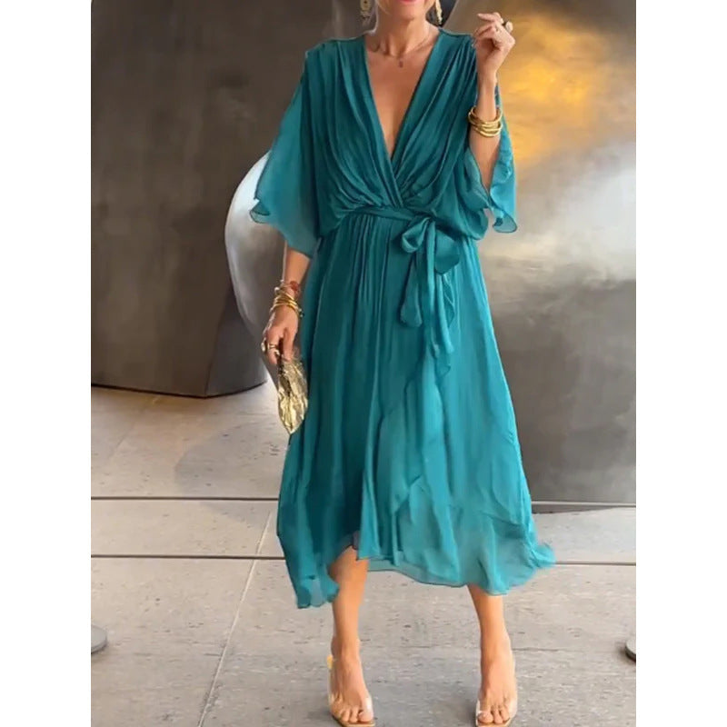 Lune London | Lacing Batwing Sleeve Asymmetrical Dress