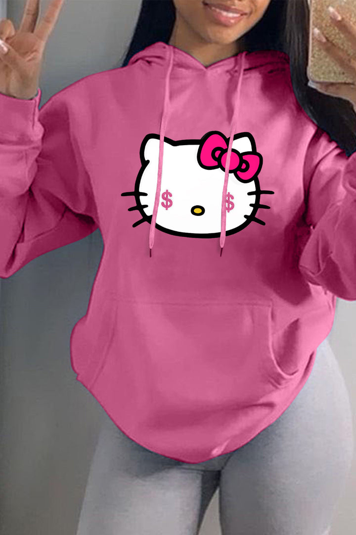 Hooded sweatshirt for women with creative cat pattern Lune London