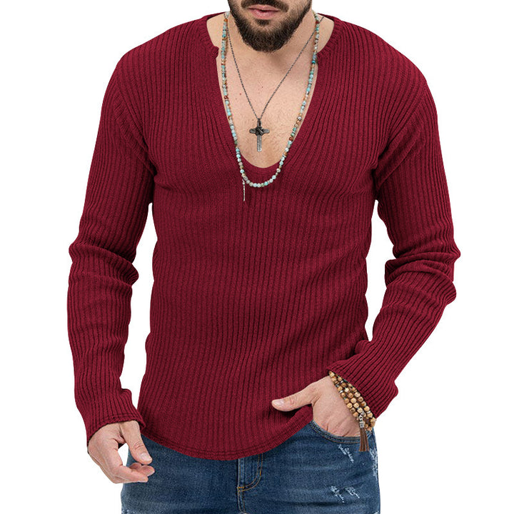 Men's fashionable V-neck sweater with structured ribbed design Lune London