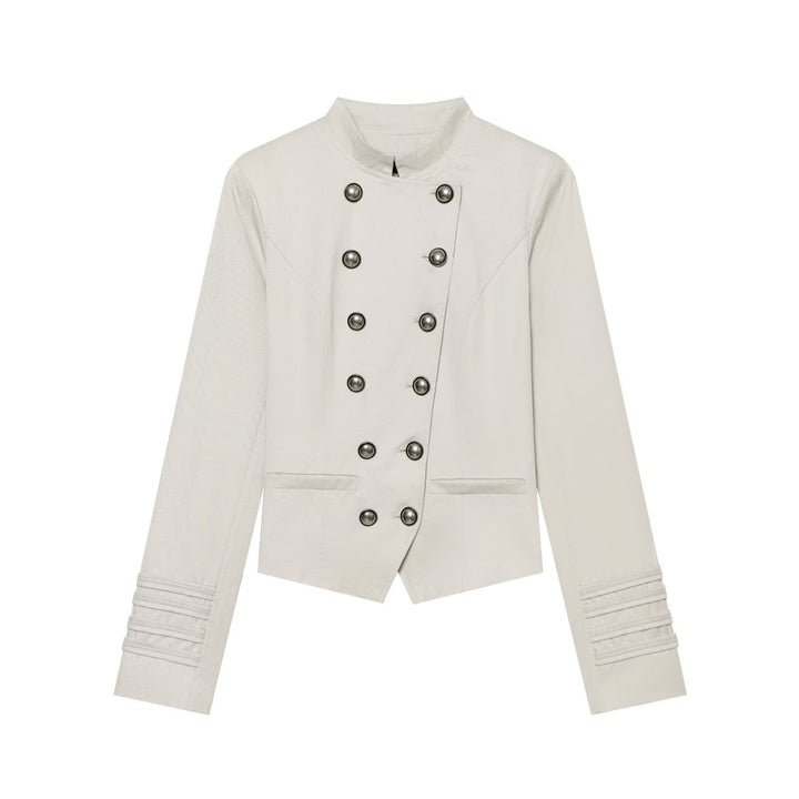 Women's tailored short blazer in sailor military style with stand-up collar and decorative buttons Amarae