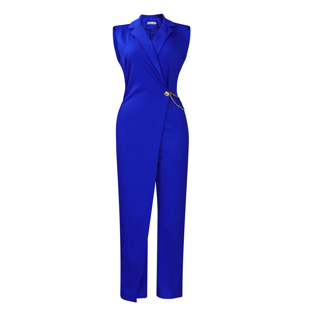 Ladies Elegant jumpsuit with stylish draping and glittery side accent Lune London