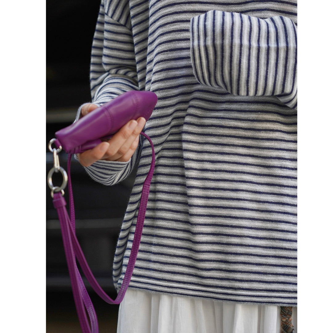 Women's Maritime Lightweight Knit Long Sleeve in Oversized Cut with Fine Striped Structure