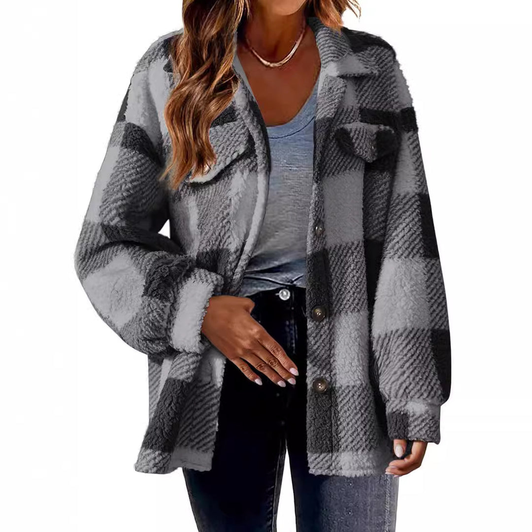 Ladies Cozy Tartan Jacket with Buttons and Chest Pocket Lune London