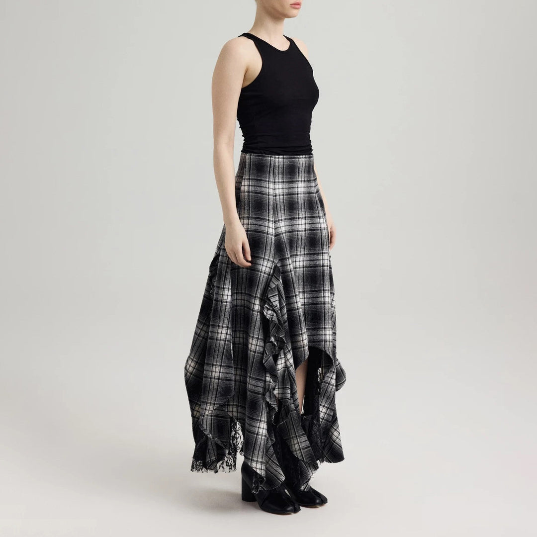 Women’s maxi skirt with asymmetric hem and ruffle details Lune London