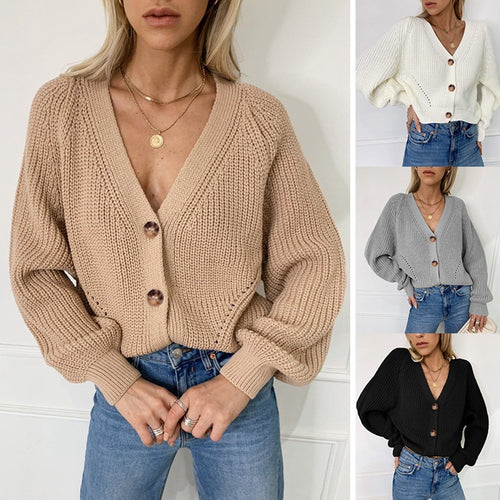 Thick knitted jacket for ladies with elegant button details and drop shoulders Amarae