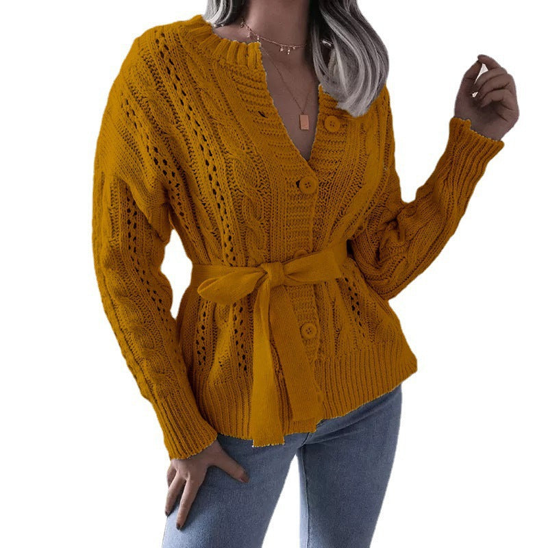 Women's knit jacket with belt and Amarae texture