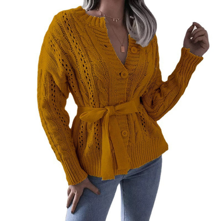 Women's knit jacket with belt and Amarae texture