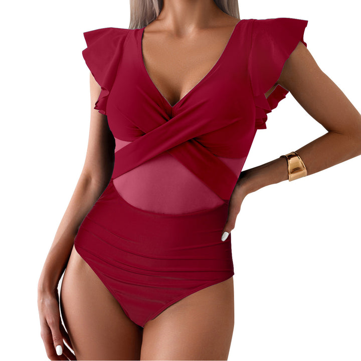 Ladies Ruffled Cross Front Monokini Chic Swimwear
