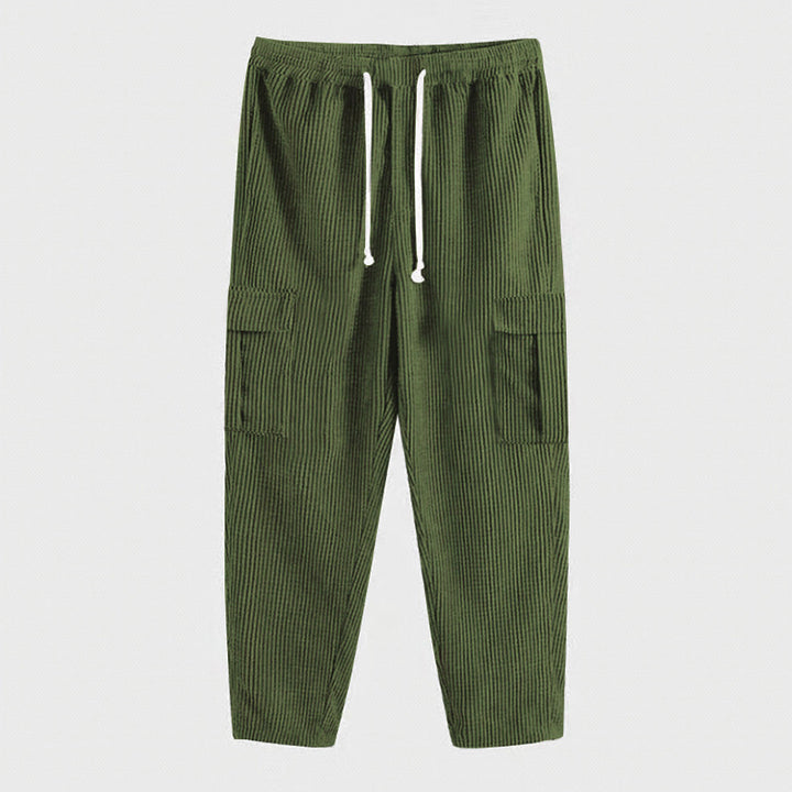 Men's cargo pants in comfortable textured material with adjustable waist Lune London