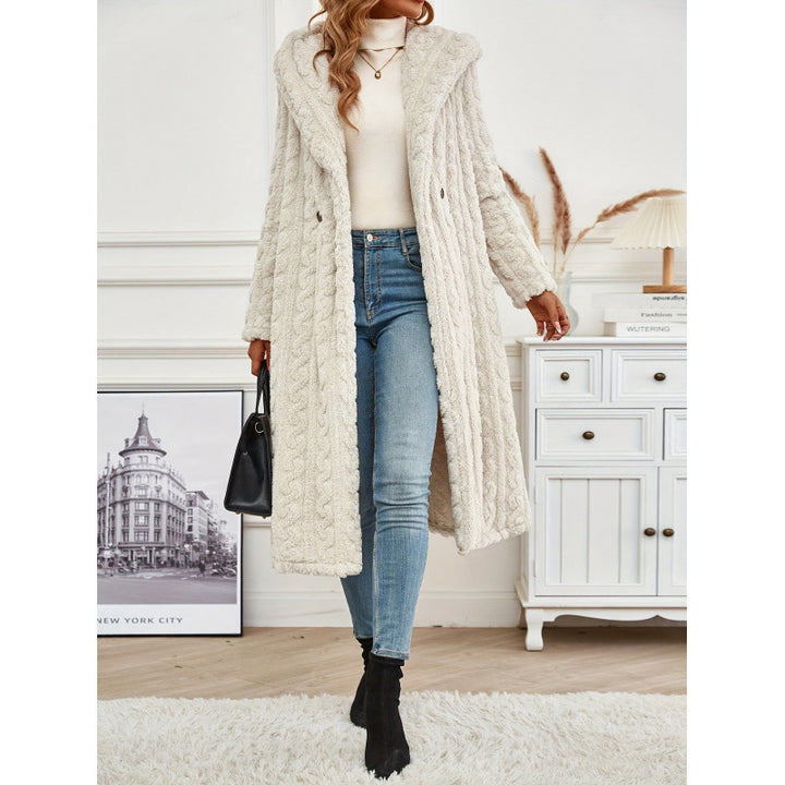 Knit coat for women with oversized collar and original cable pattern Lune London