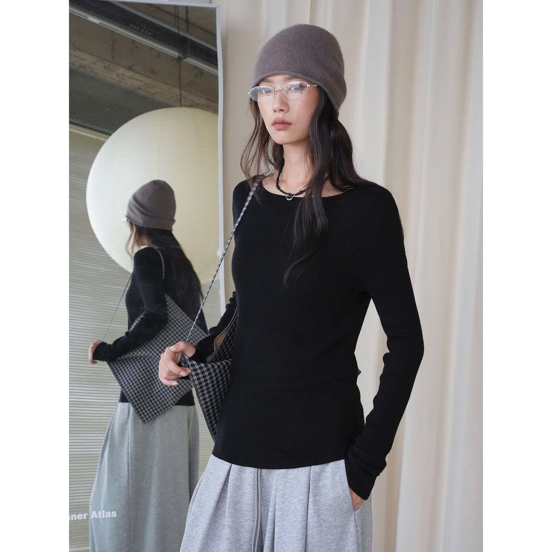 Ladies Casual One-Shoulder Fine Knit Long Sleeve with Dropped Shoulder Dress