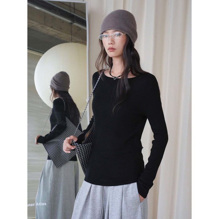 Ladies Casual One-Shoulder Fine Knit Long Sleeve with Dropped Shoulder Dress