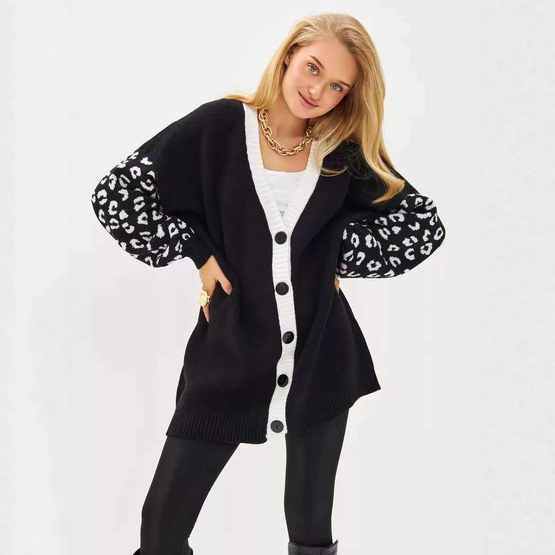 Women thick knit cardigan with contrast sleeve design and modern button details Lune Londonl