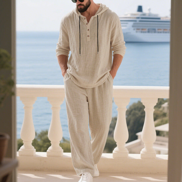 Men's Casual Linen Hoodie Set with Practical Pockets and Relaxed Fit Lune London