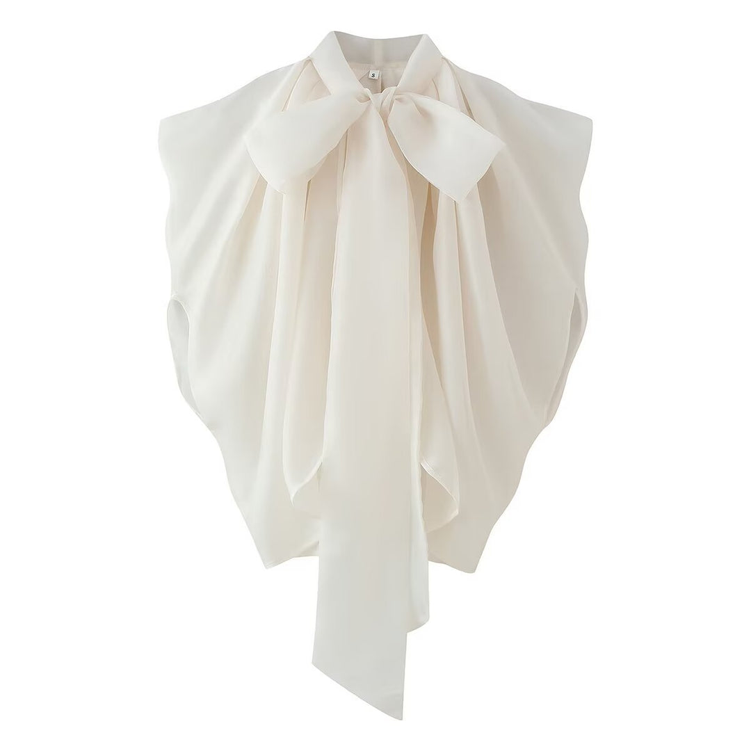Women's sleeveless chiffon blouse with bow collar Amarae