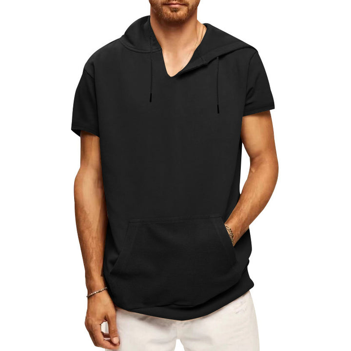 Men's Short Sleeve Hoodie with Practical Kangaroo Pocket Amarae