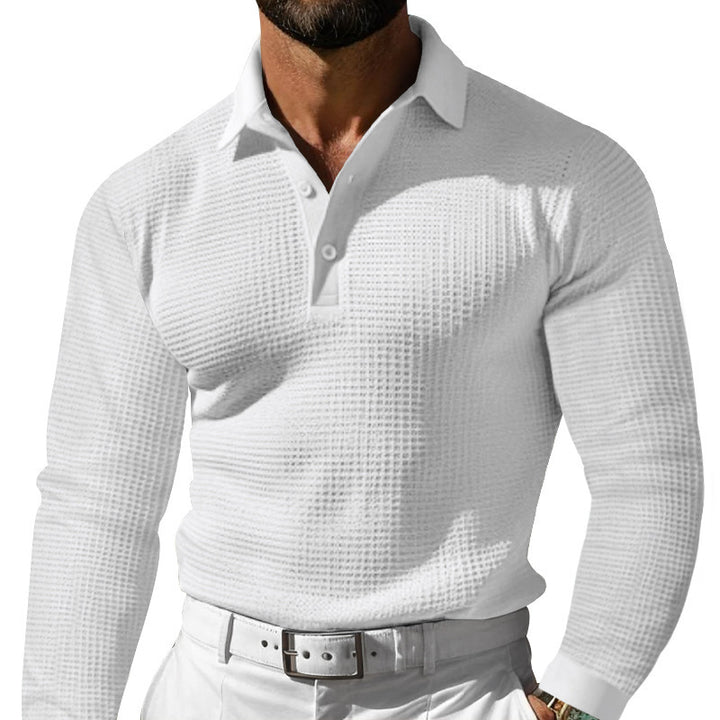 Stylish long sleeve men's t-shirt with structured design and modern button placket Amarae