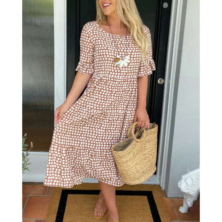 Midi dress for women in a relaxed boho style with tear-resistant material and elastic sleeves Lune London