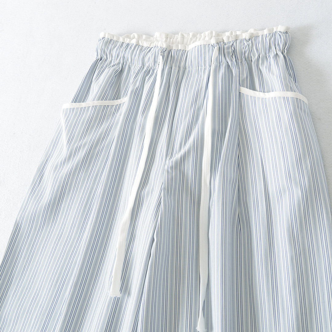 Women's Wide Culotte Pants with Drawstring Waist and Patch Pockets