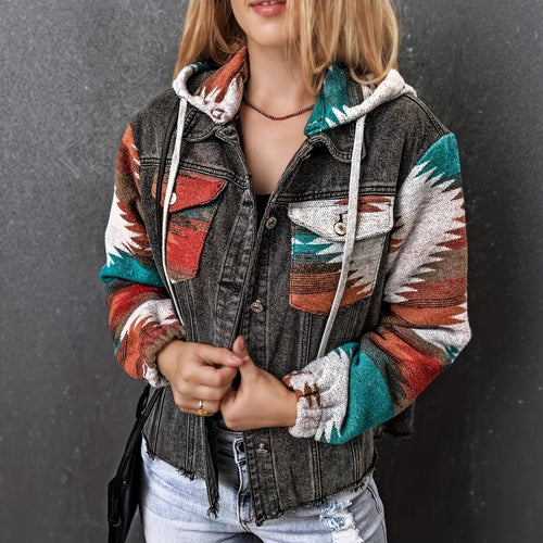 Denim jacket for ladies in casual boho style with hood Amarae