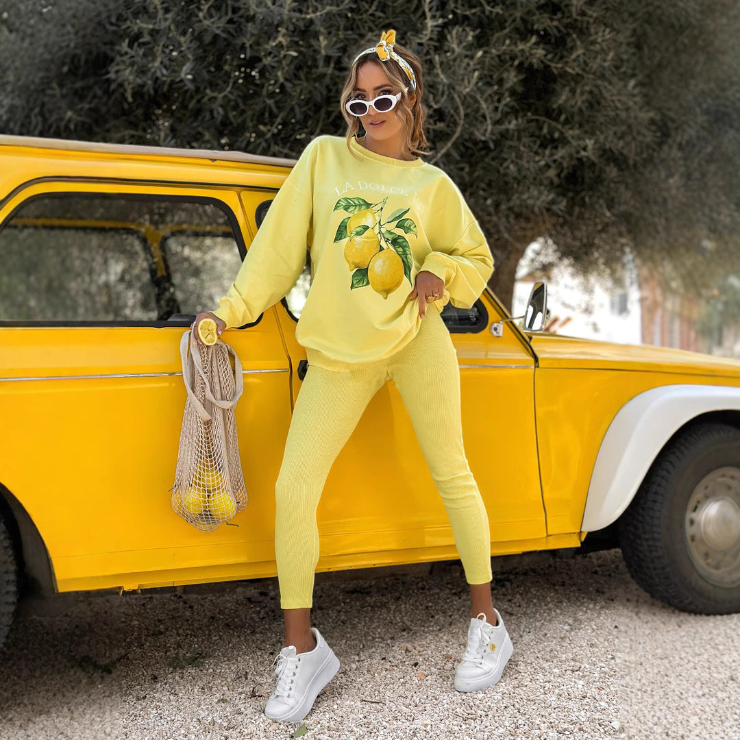 Comfortable casual clothing for women with an eye-catching fruit design Lune London