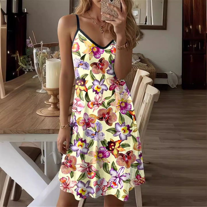 Floral summer dress for ladies with spaghetti straps and A-line Lune London