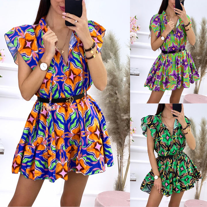 Elegant mini floral dress for women with gathered hems Lune London