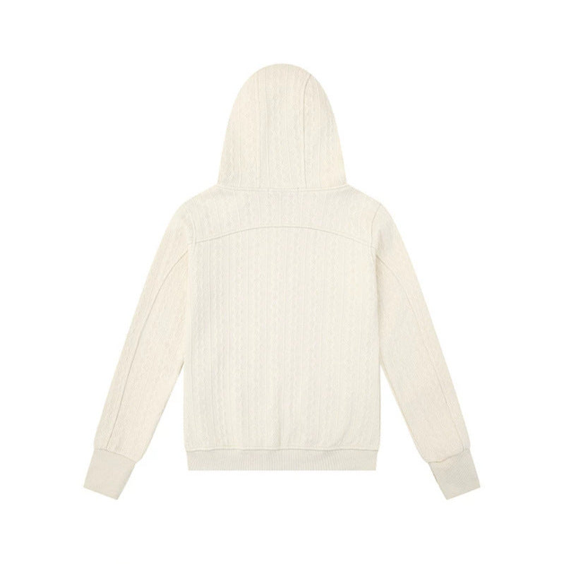 Women's hooded cardigan with cable knit pattern, full zip and side pockets Amarae