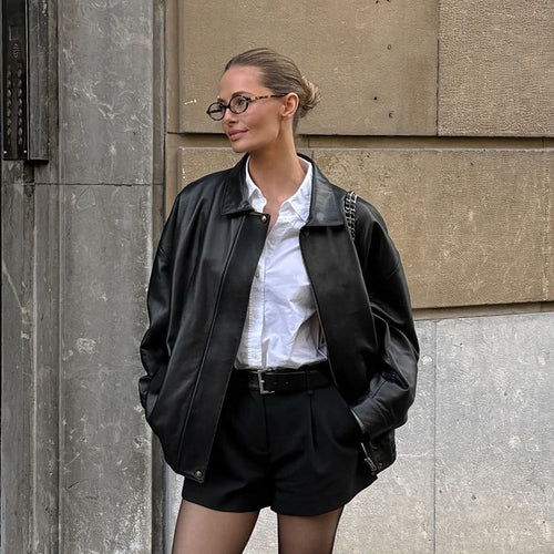 Oversized leather jacket for women Amarae