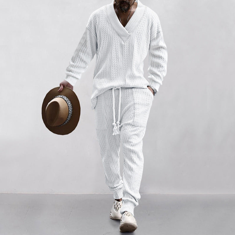 Men's knitted suit with V-neck and drawstring Lune London