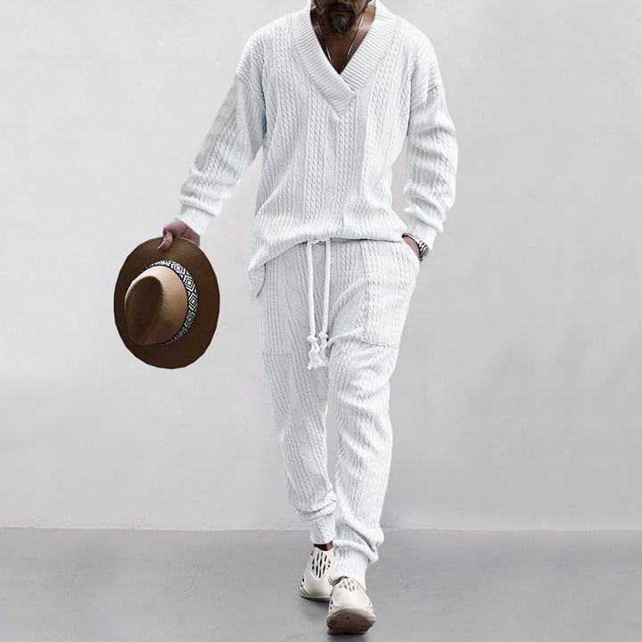 Men's knitted suit with V-neck and drawstring Lune London