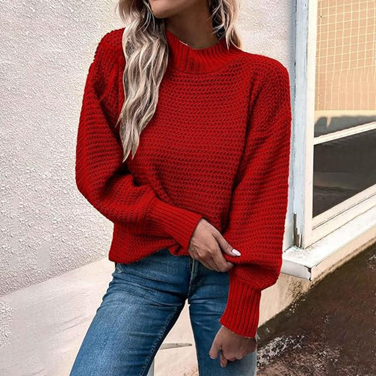 Knit sweater with high collar and structured pattern for women Lune London