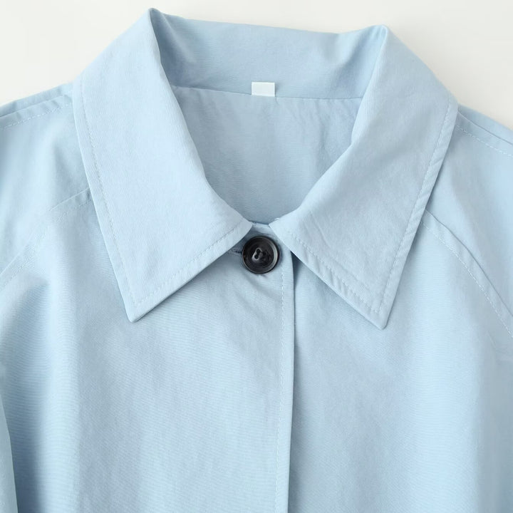 Women's Light Maxi Trench Coat with Concealed Button Placket, Ties Belt and Shirt Collar Amarae