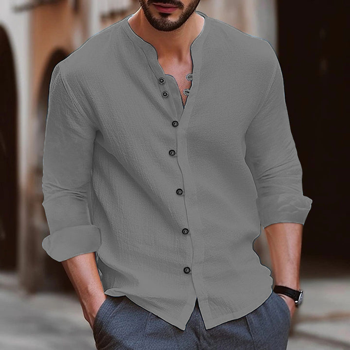 Men's Long Sleeve Henley Shirt in Lightweight Cotton Fabric with Trendy Button Detail Lune London