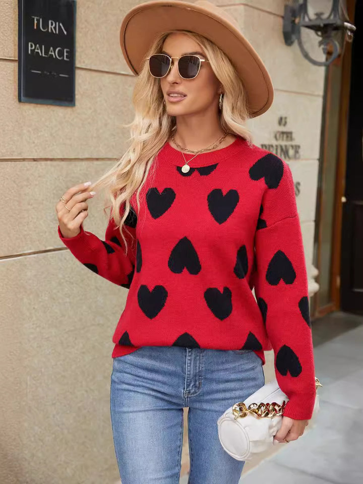 Pull pour femmes avec motif en cœur et coupe décontractée