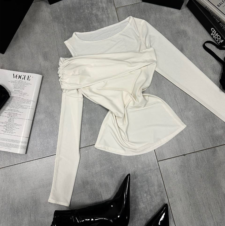 Long sleeve top for women with asymmetric wrap design Lune London